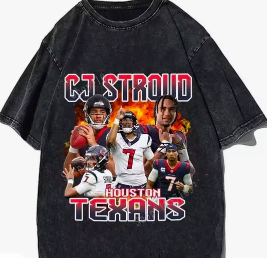 CJ Stroud Printed Tshirt Houston Texans Graphic T-shirt Vintage Cotton Loose Oversize T Shirts Men Casual Streetwear Tees Tops