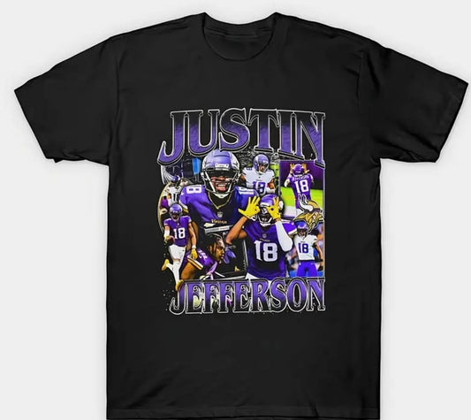 Men'S Justin Jeff-erson Vintage Bootleg, Casual Sports Style, Comfortable Cotton Sports Enthusiast Tee, Men'S Sportsessential Short Sleeves 180g