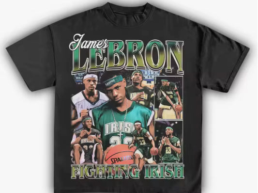 LeBron James Fighting Irish Graphic Cotton T-shirt Women Unisex Fans Essentials Short Sleeve Retro Top Summer Fashion Luxury Tee