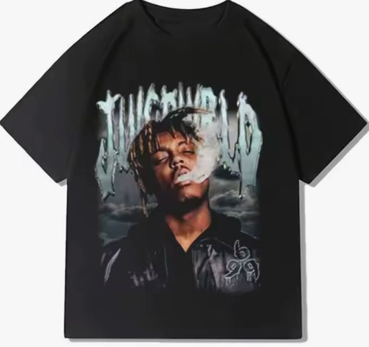 Streetwear JuiceWRLD American Rap Retro Trendy Brand Pattern Short-sleeved Hip-hop Loose T-shirt Mens Women Clothes Top Vintage