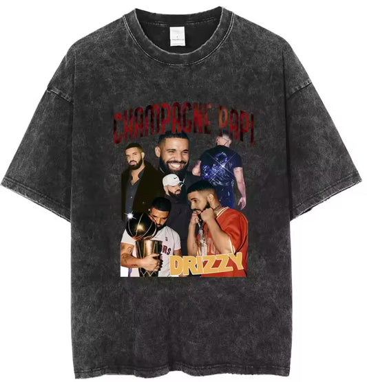 Drake Washed T Shirt Men Women Vintage Hip Hop Clothes T-shirt Man's Harajuku Gothic Loose T-shirts Streetwear