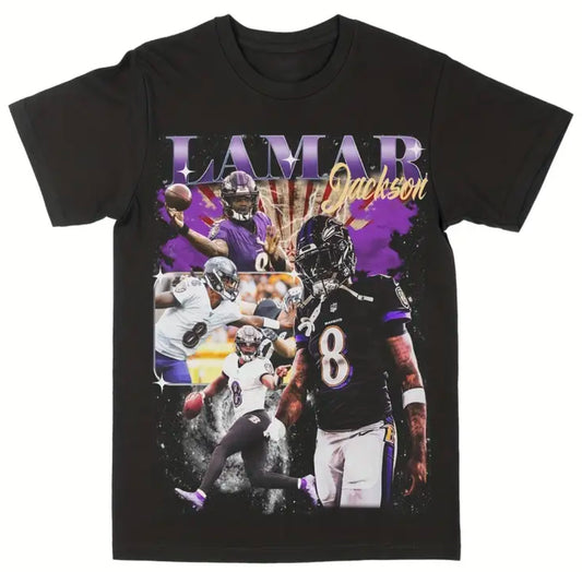 Lamar Jackson Vintage Style Cotton T-Shirt, 100% Cotton Crew Neck Short Sleeve Tee, All-Season Casual Pullover with Flared Hem, Regular Fit for Adults - 220g, Everyday Tshirt|Graphic Print Shirt|Cotton Fabric