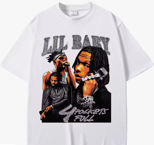 Hip Hop Rapper Lil Baby T Shirt Vintage Graphic Tee Shirt 100% Cotton Short Sleeve Oversized T-shirts Unisex Harajuku Streetwear