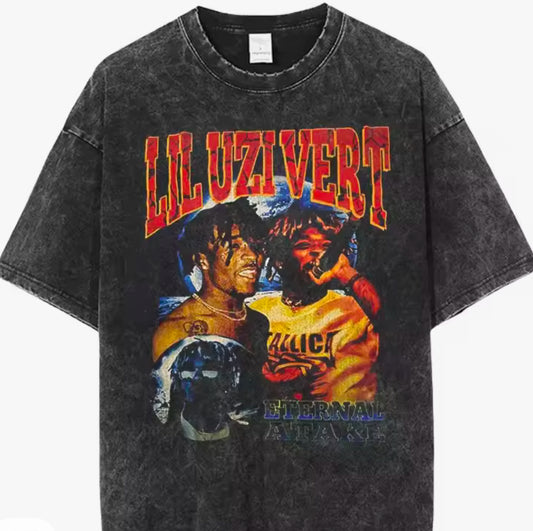 Vintage High Street T-shirt Washed Lil Uzi Vert Print Graphics Summer Short Sleeve Casual Hip Hop Oversized Unisex Top