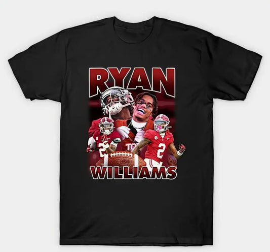 Men's Ryan Williams Football Graphic Cotton T-Shirt - Black Casual Sports Style, Comfortable Short Sleeve Tee for Fans, 180g, Machine Washable, Casual Wear Tee | Graphic Sports Tee | Comfortable Fit, Sports T Shirt