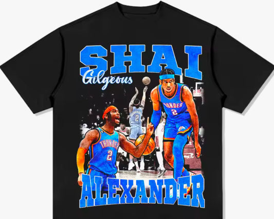 Basketball Star OKC Thunder NO.2 SGA Alexander Print Cotton T-shirt Men T-shirt Tops Oversize Short Sleeve High Quality