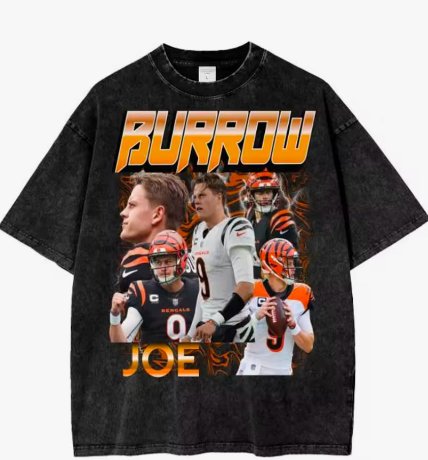 Joe Burrows Retro graphic tshirtfootball shirt Joe Burrows Vintage Bootleg acid wash oversized tshirt football season unisex spo