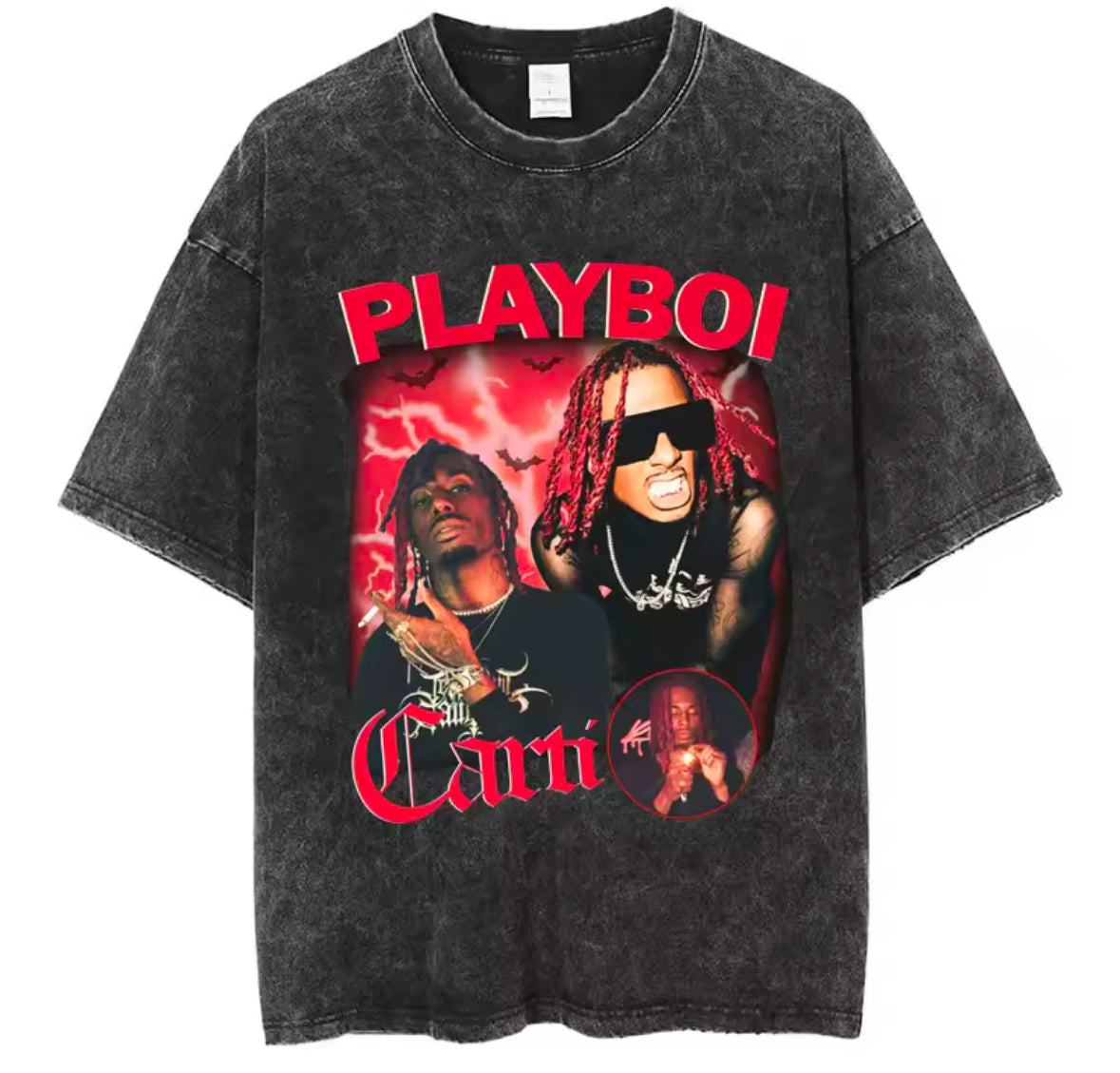 Playboi Carti Graphic Washed T-Shirt Retro Hip Hop Harajuku Short Sleeve Men's Cotton Oversized Music T Shirts Streetwear